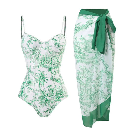 Nature Printing One-Piece Swimsuit