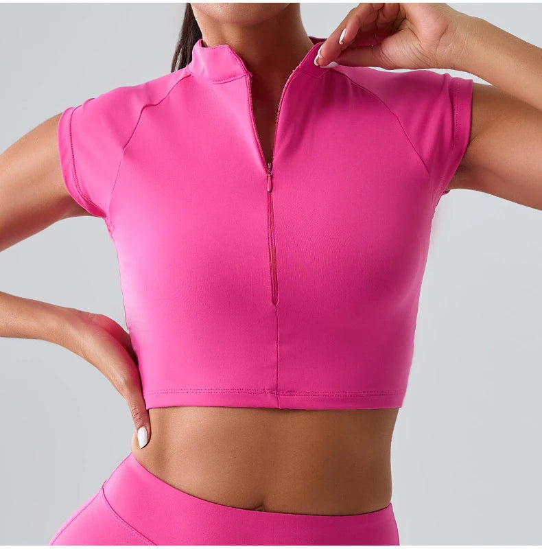 Zipper Short Sleeve Yoga gym Top
