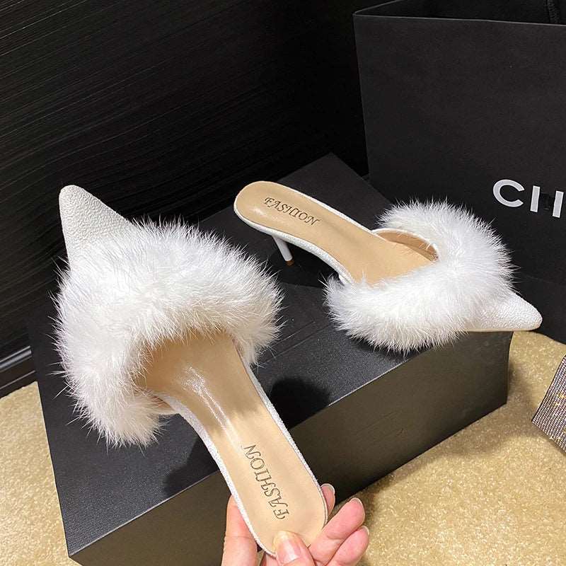 Kitten Heel with Fur Mules Shoes