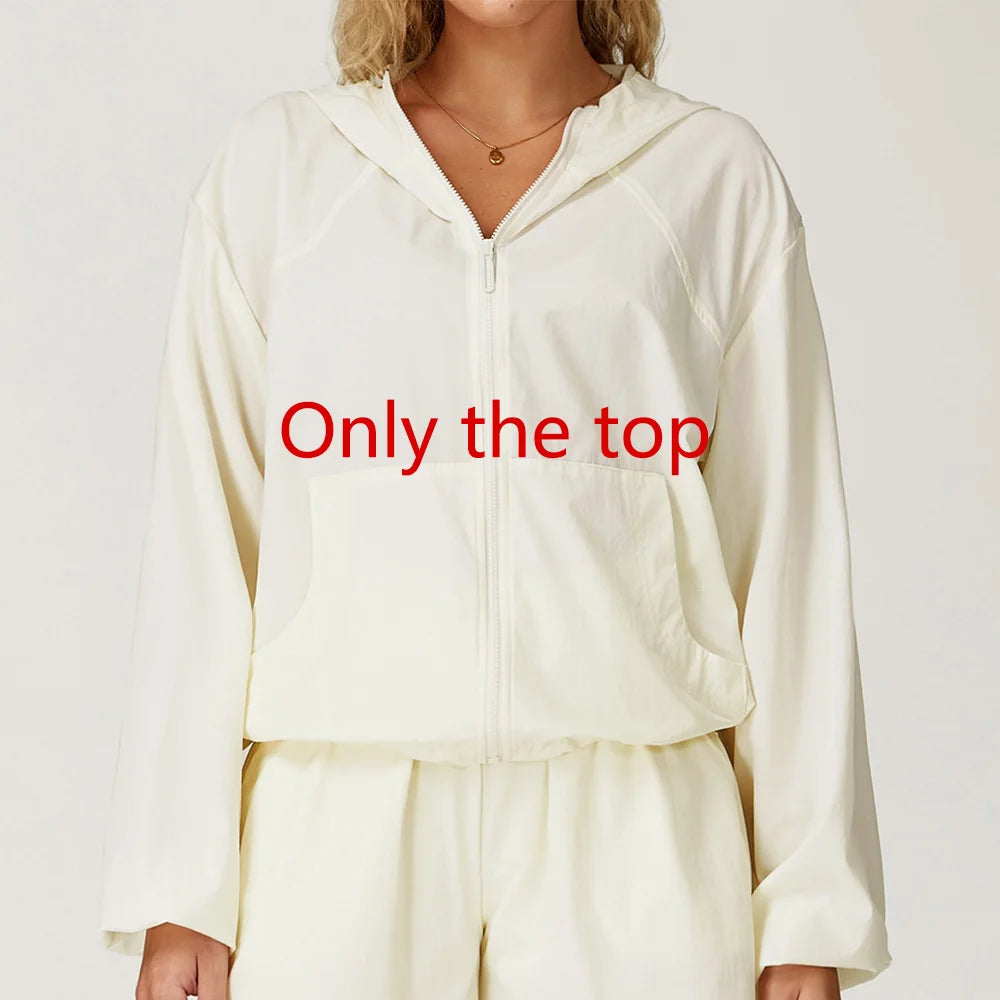 Long sleeved zipper front pocket sports jacket Cream apricot