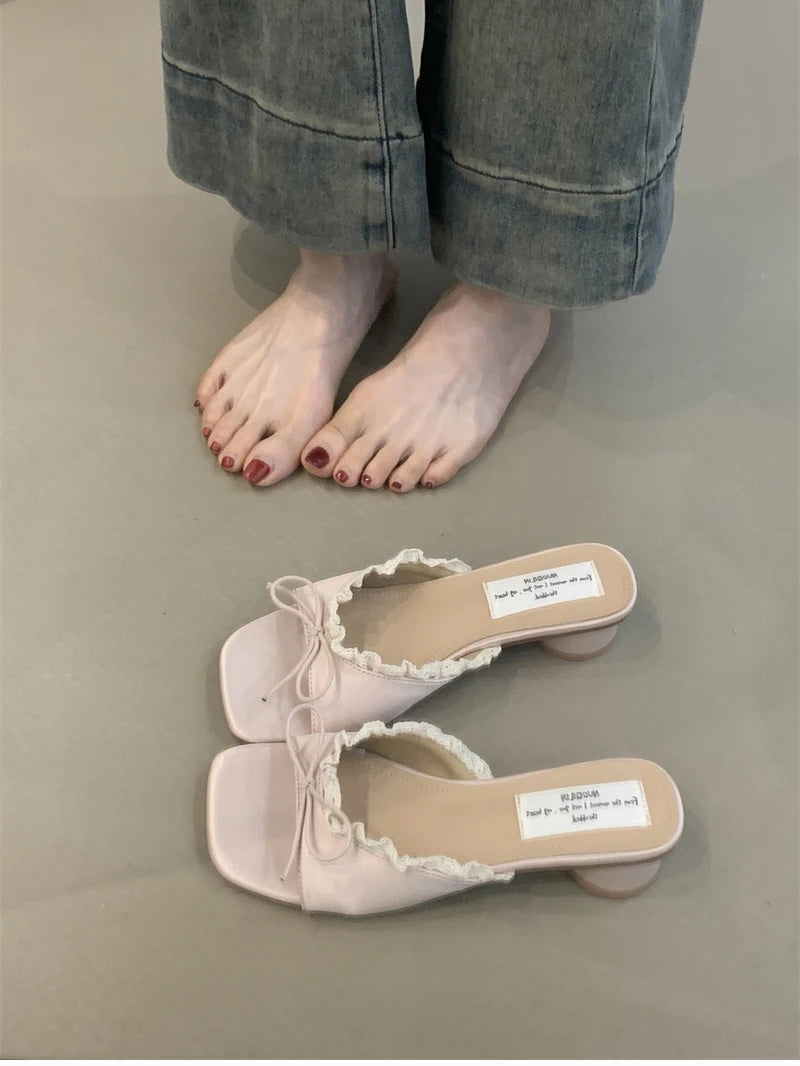 Butterfly-knot pastel colours Low Heel Sandals