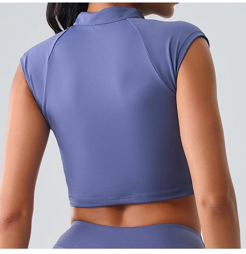 Zipper Short Sleeve Yoga gym Top