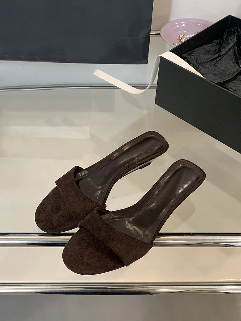 Narrow Band suedette low Wedge Sandals