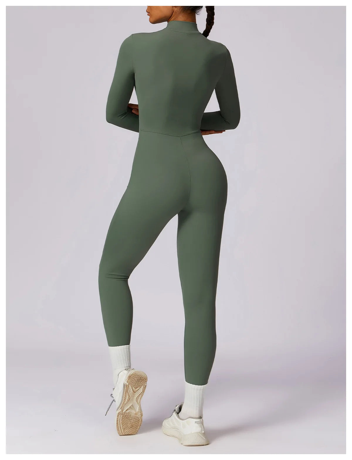 Zipper long sleeve Elastic One-Piece gym workout Bodysuit