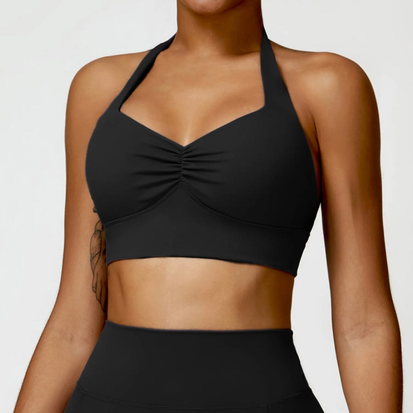 Halter neck push up ruched Sports Bra Advanced Black