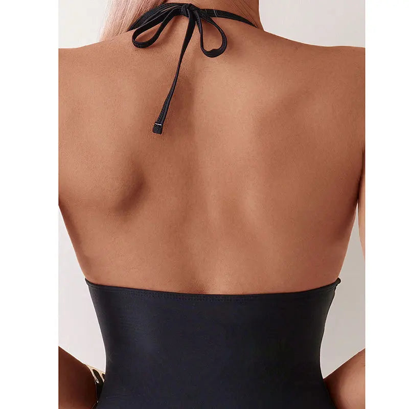 Halter neck mesh Patchwork One Piece Swimsuit