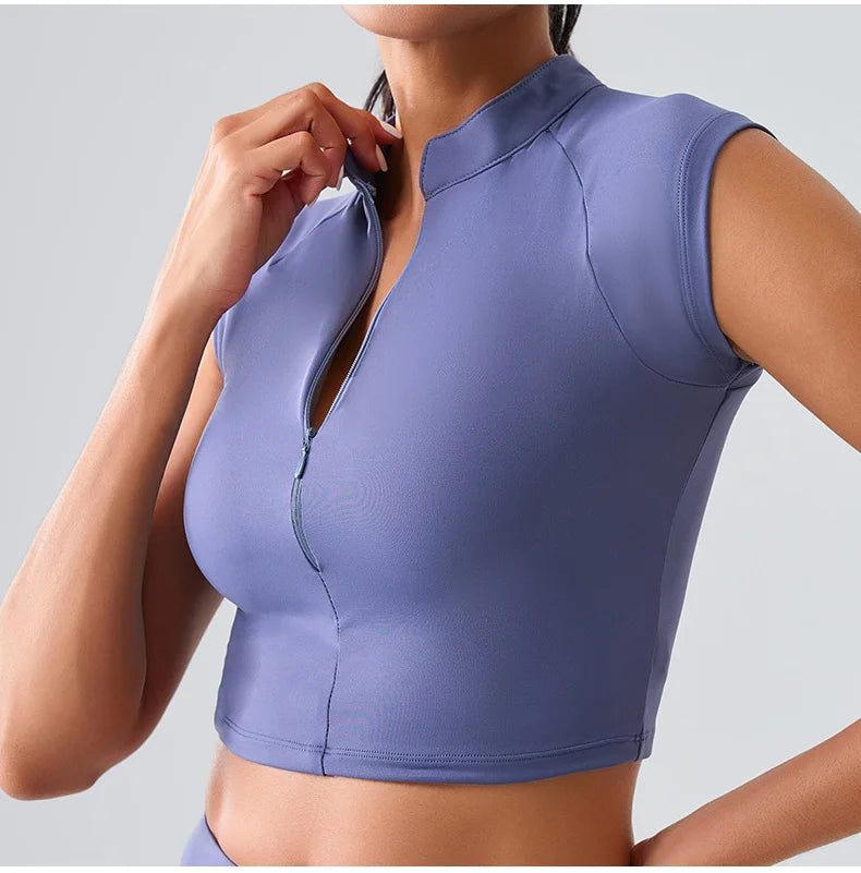 Zipper Short Sleeve Yoga gym Top