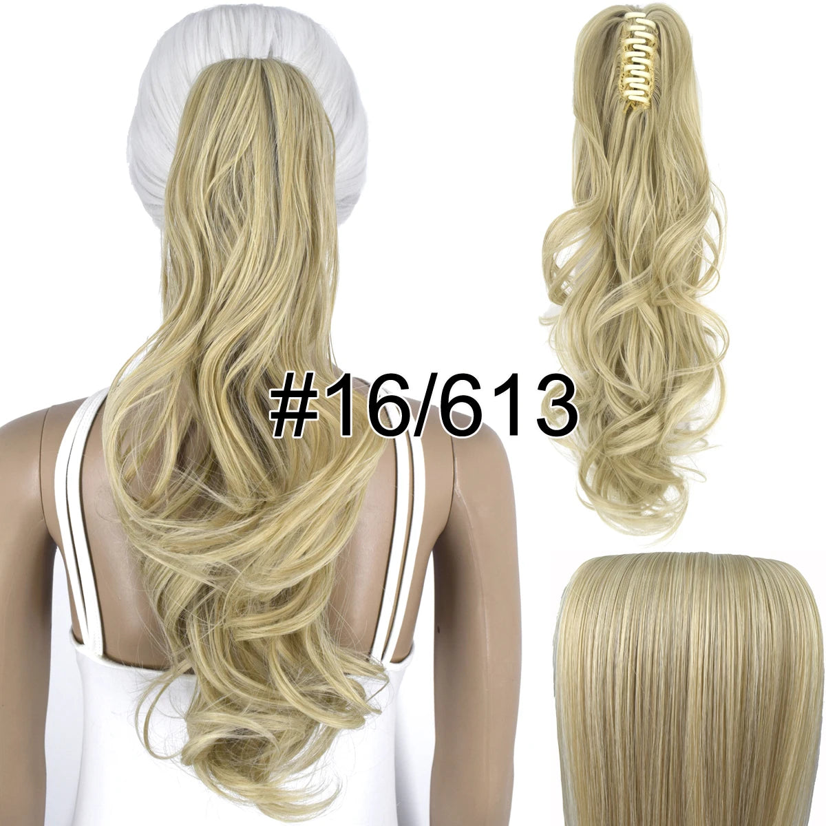 Synthetic Hair Heat Resistant 140gr Wavy Claw Clip in Ponytail hair extensions 16-613 Wavy 18inches