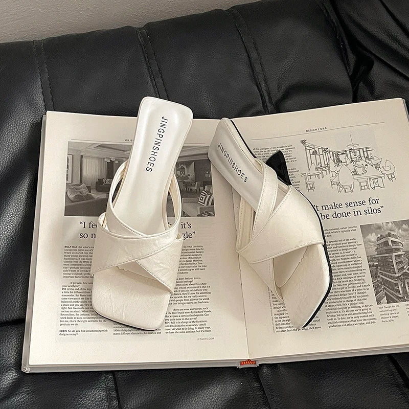 Slope medium Heel Open Toe Sandals Apricot