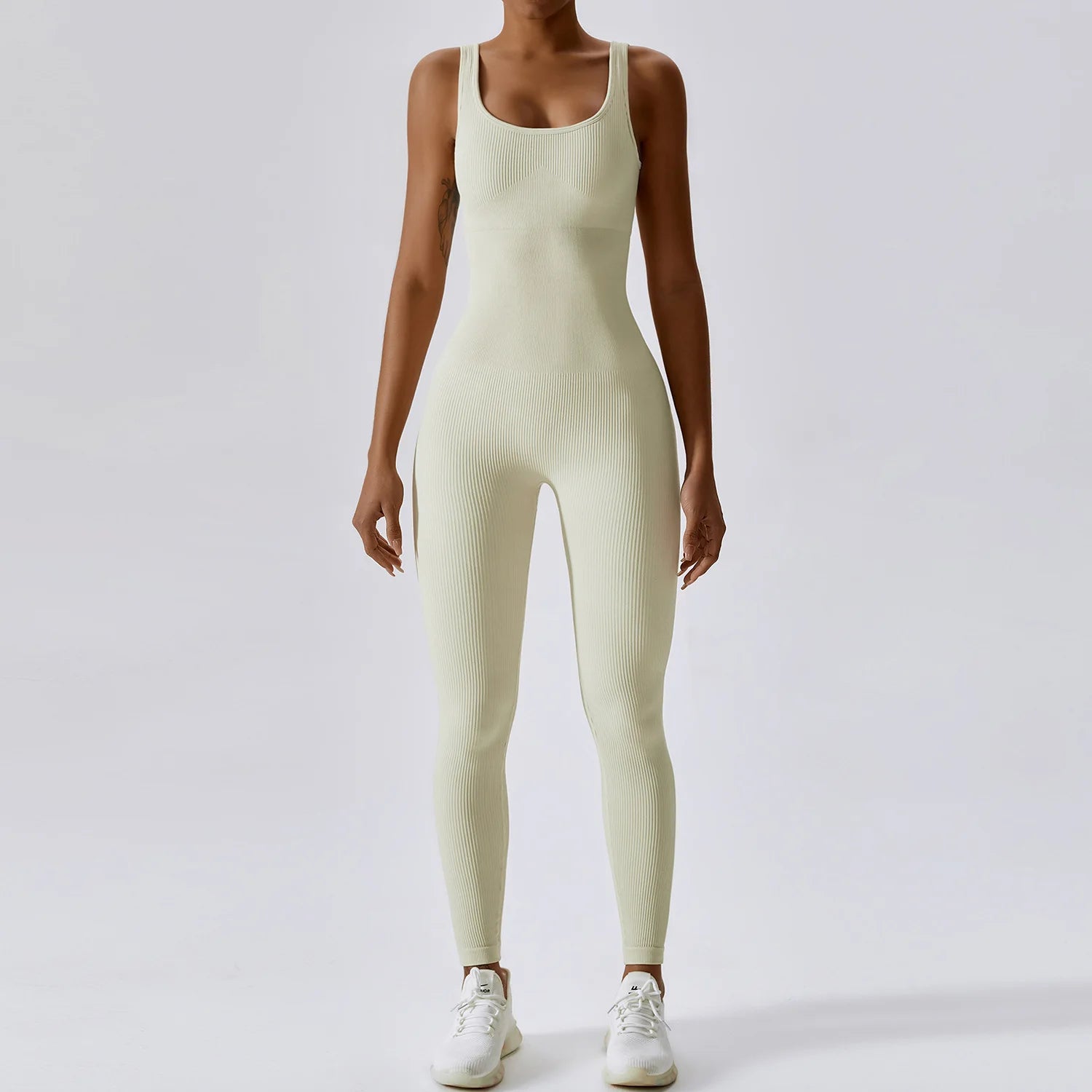 Seamless One Piece Ribbed Workout yoga bodysuit Oat milk