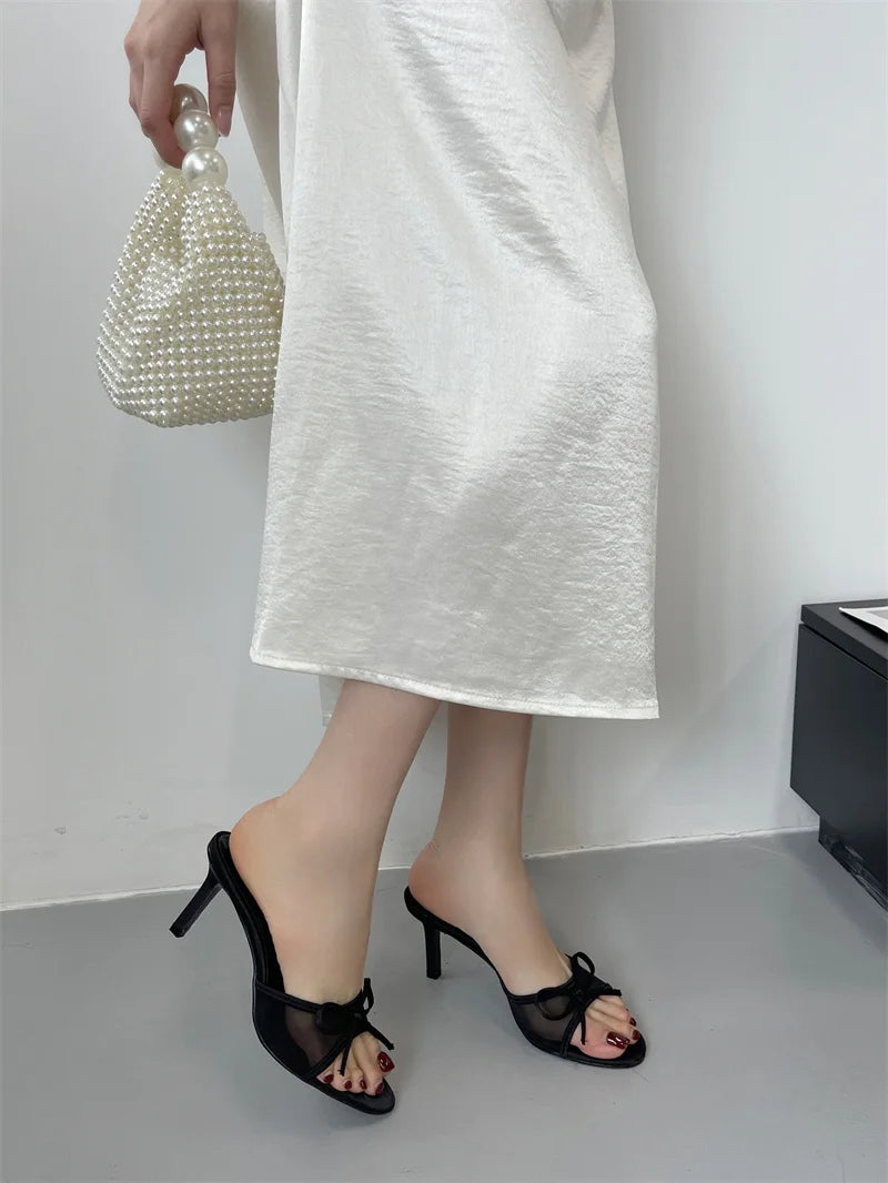 Butterfly Knot Mesh Open Toe Thin High Heel Sandals