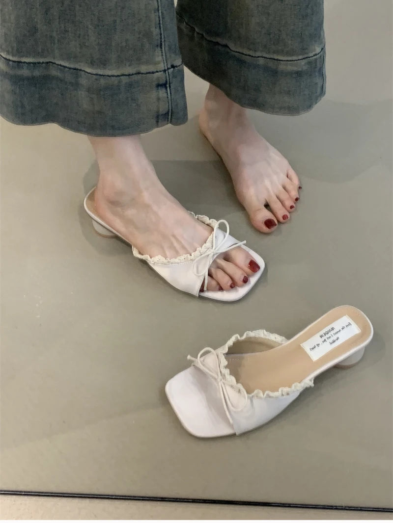 Butterfly-knot pastel colours Low Heel Sandals