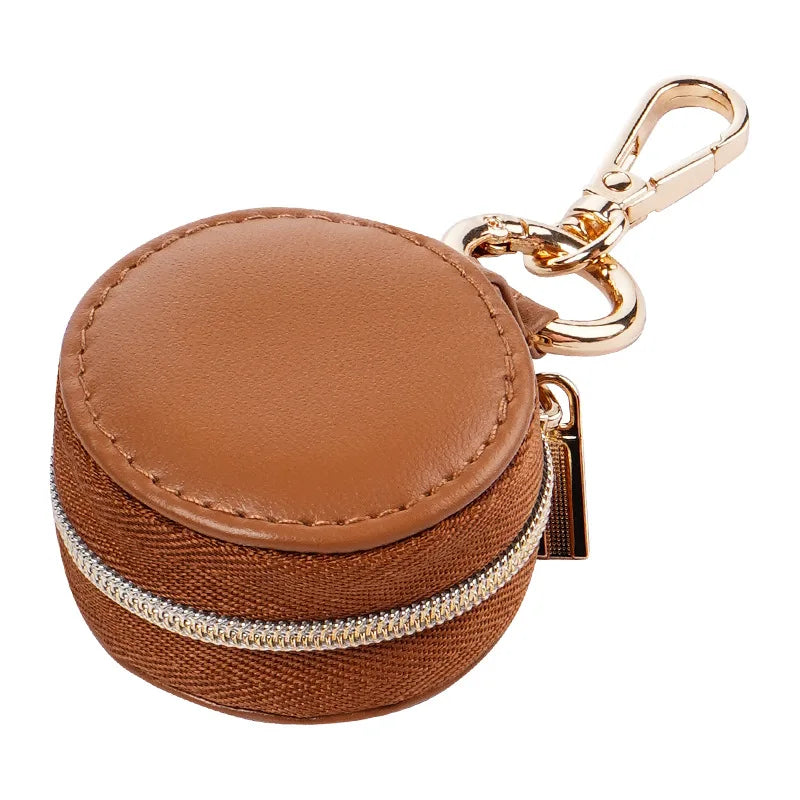 Portable Mini Round travel Jewelry Box Brown