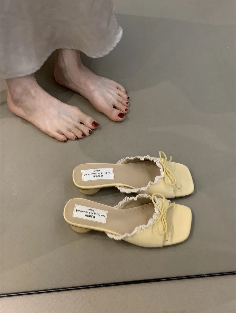 Butterfly-knot pastel colours Low Heel Sandals