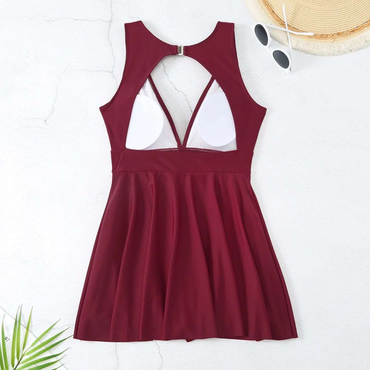 Ruffle plunge One Piece skirt dress Swimsuit