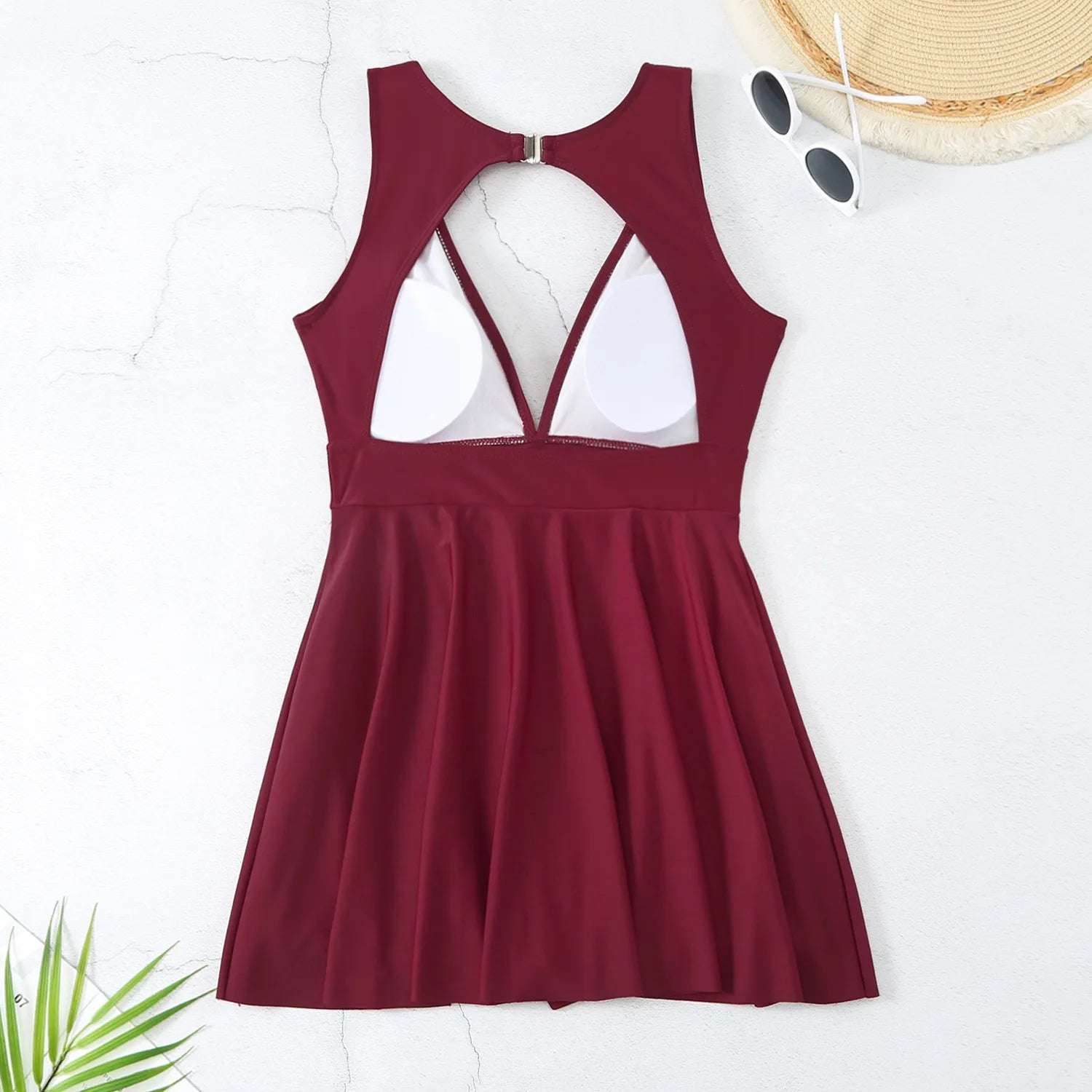 Ruffle plunge One Piece skirt dress Swimsuit