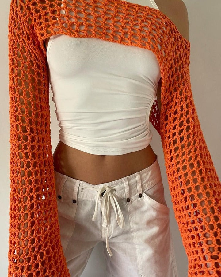 Summer Green Long Sleeve Smock Knitted Crop Top