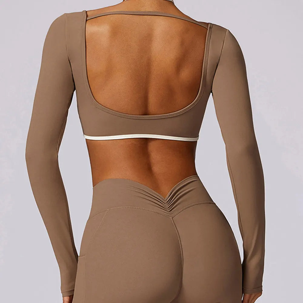 Long Sleeve open back Yoga Workout Fitness Top