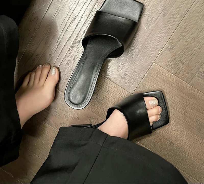 Wedges Heel Square Toe Slip On Sandals