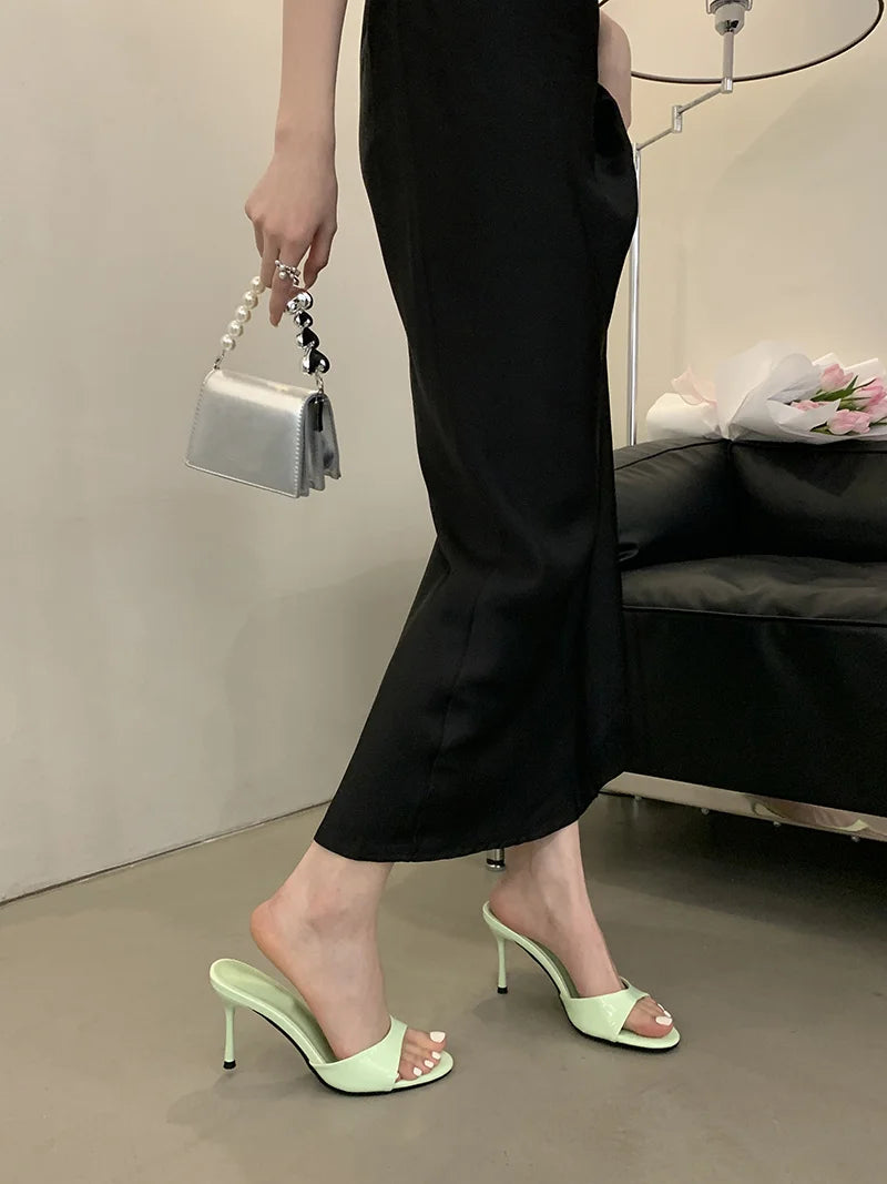 One band Patent Leather Mules High Heel Sandals