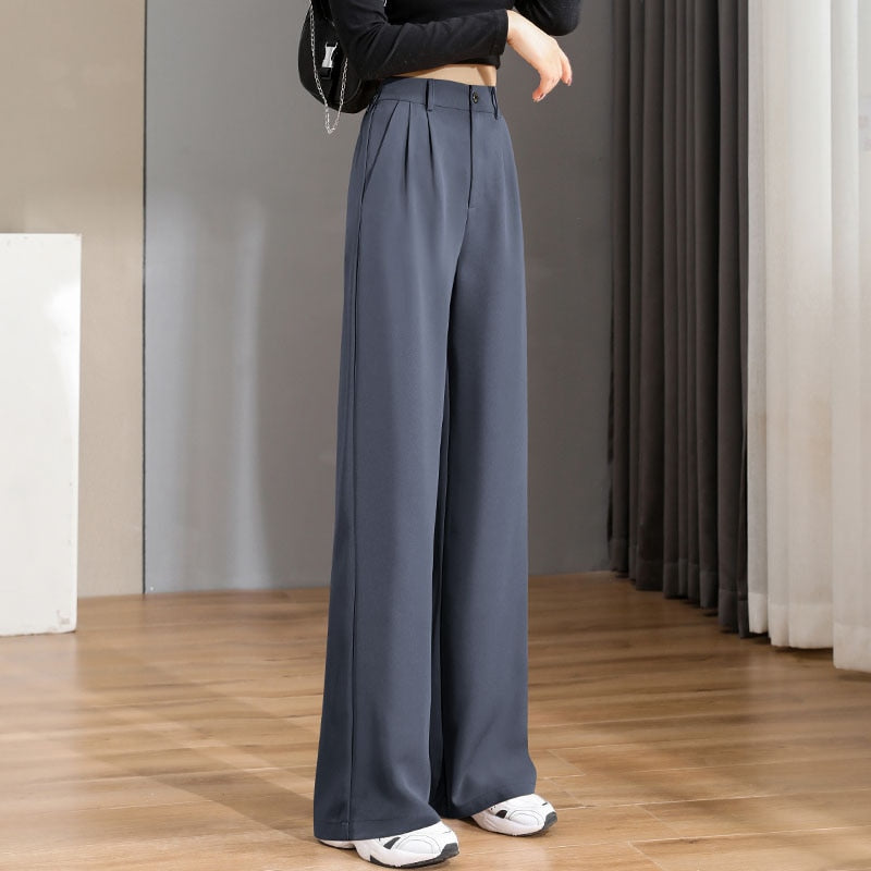 Women Chic Office Wear Straight Pants dark grey