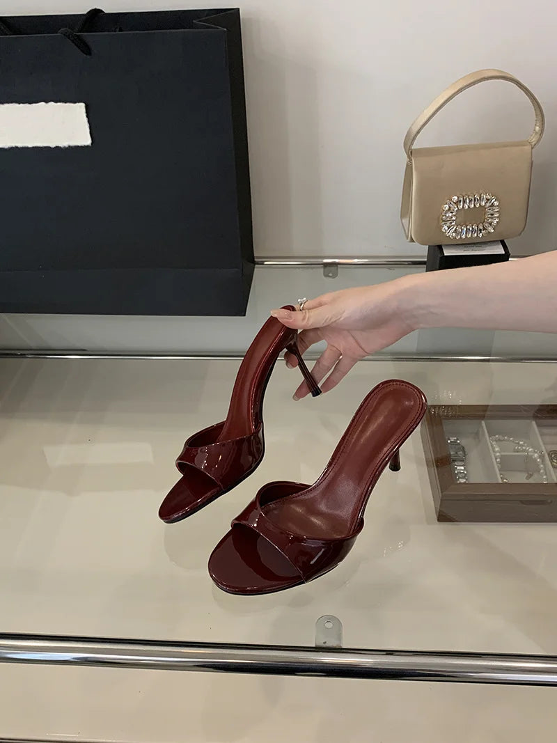 One band Patent Leather Mules High Heel Sandals