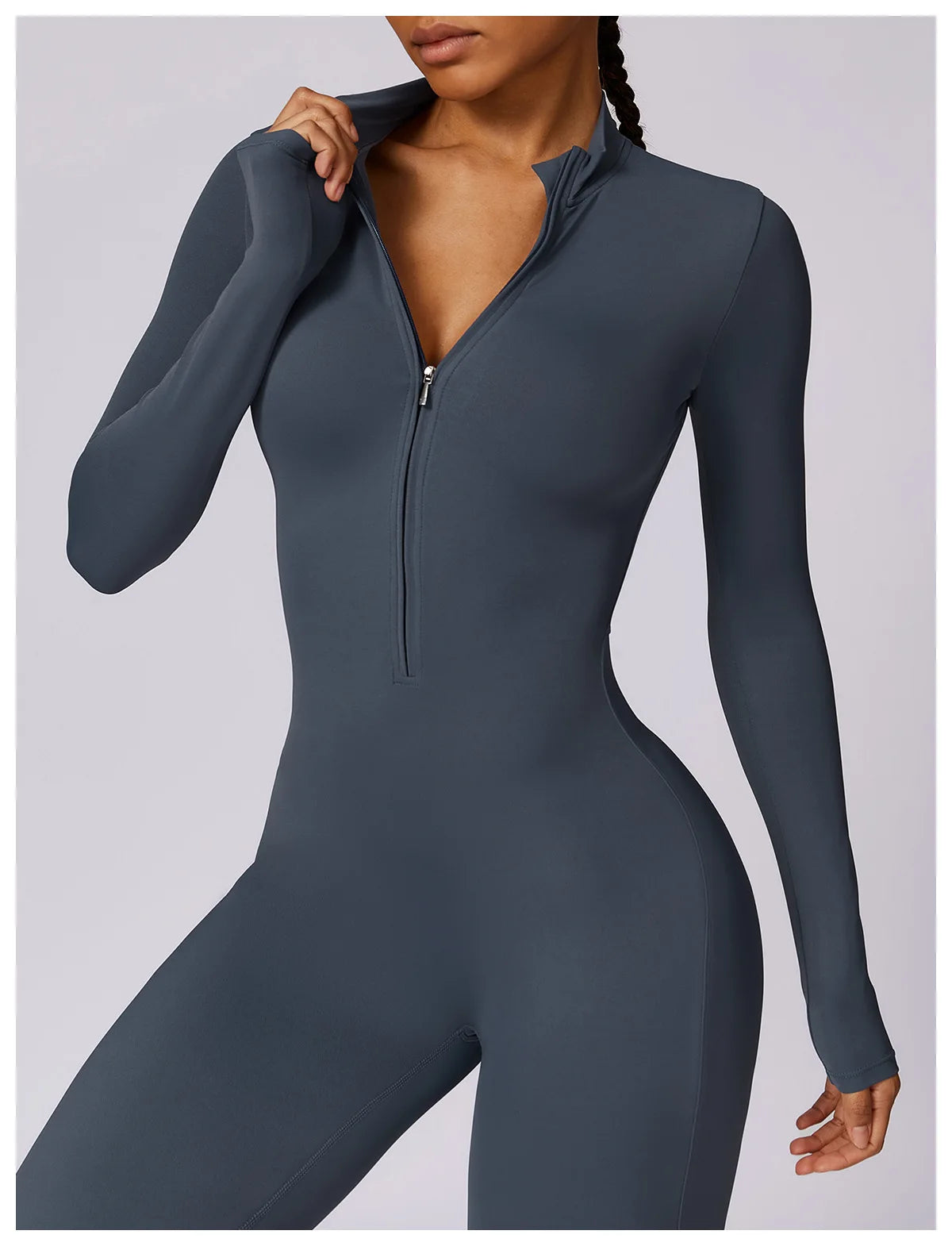 Zipper long sleeve Elastic One-Piece gym workout Bodysuit