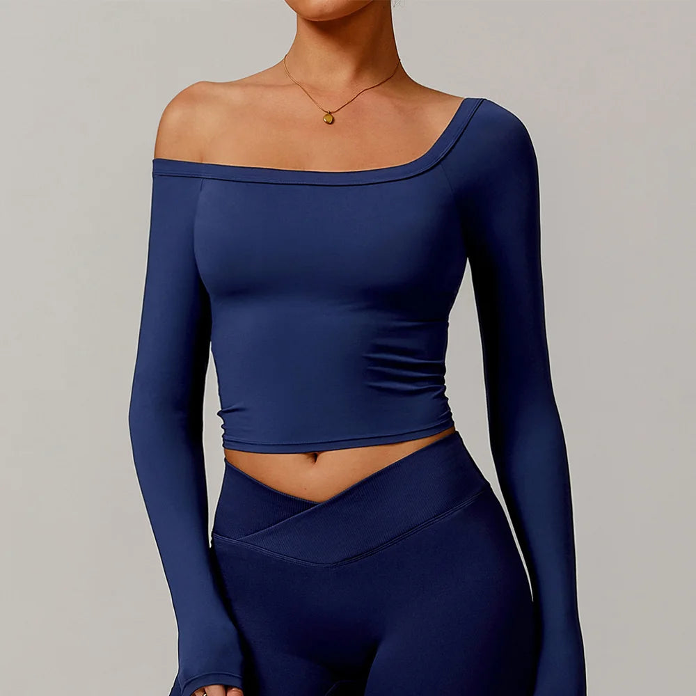 Long Sleeve Fitness Running Push Up Gym Top navy blue