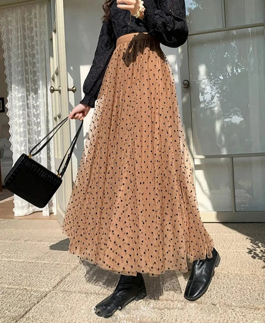 Women Polka Dot Mesh Skirt