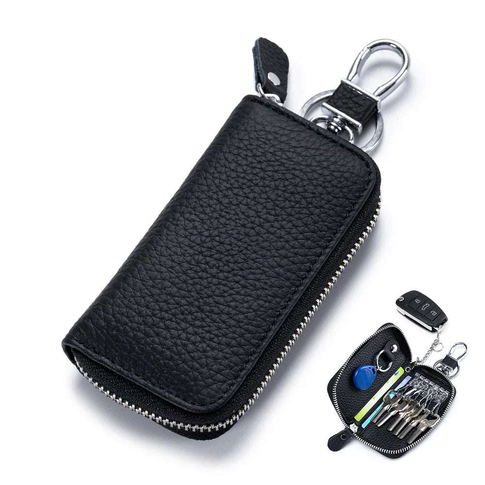 Multifunctional Zipper leather Key Case black