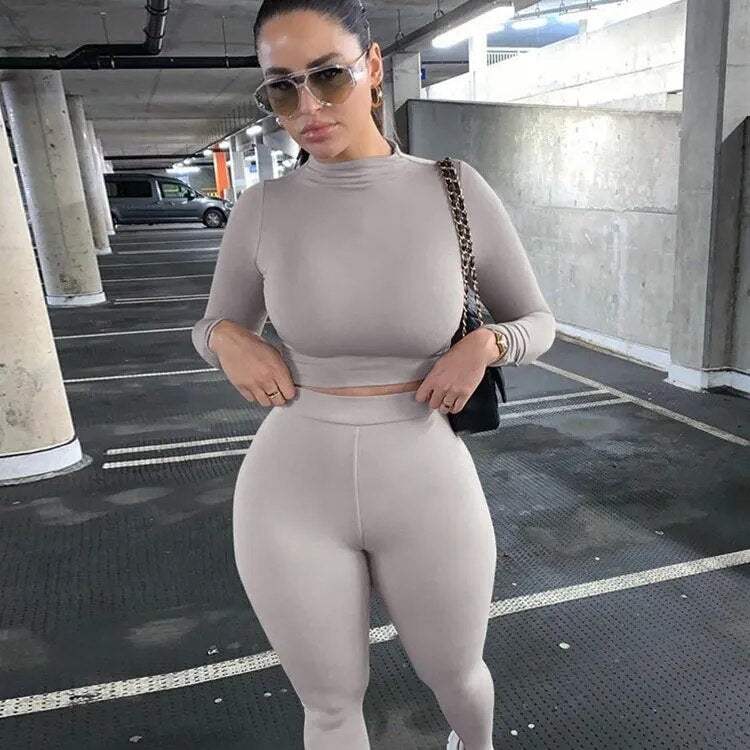 Women Sport Fitness Two Piece Set Grey