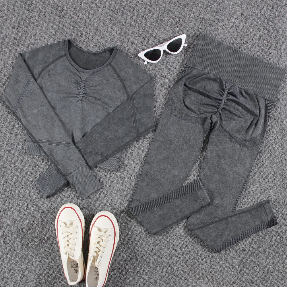 2 piece Gym Workout Yoga seamless high waist Set Lblack set