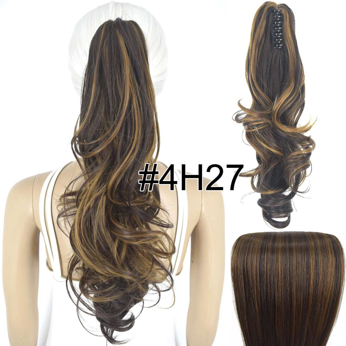Synthetic Hair Heat Resistant 140gr Wavy Claw Clip in Ponytail hair extensions 4H27 Wavy 18inches