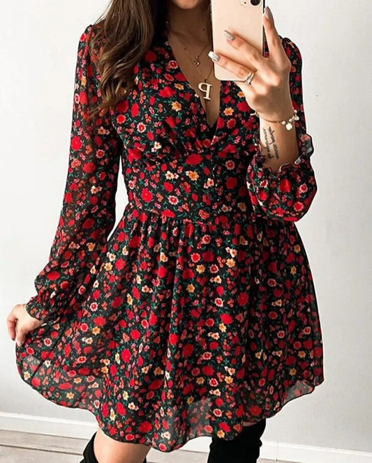 Elegant Ruffles Long Sleeve Dress