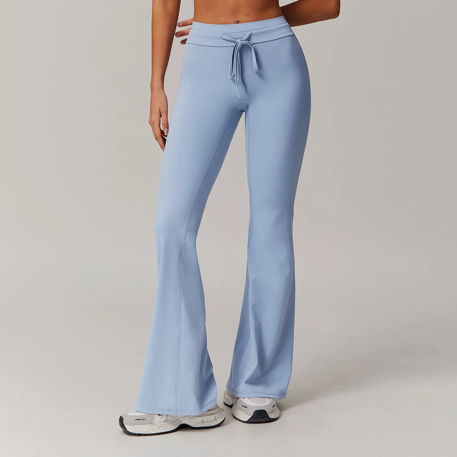 Wide Leg Bell-bottoms drawstring Sports Leggings Grey Blue