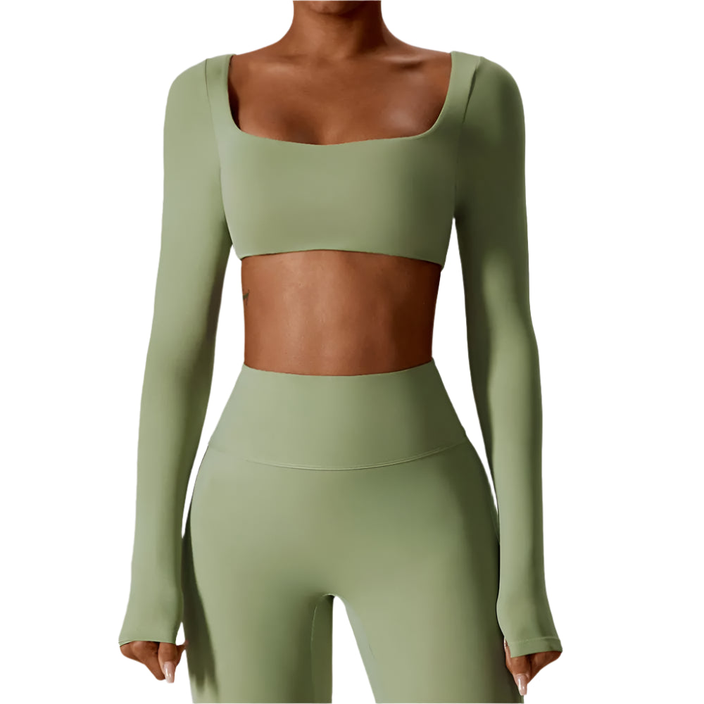Long Sleeve square neck Workout Gym Top
