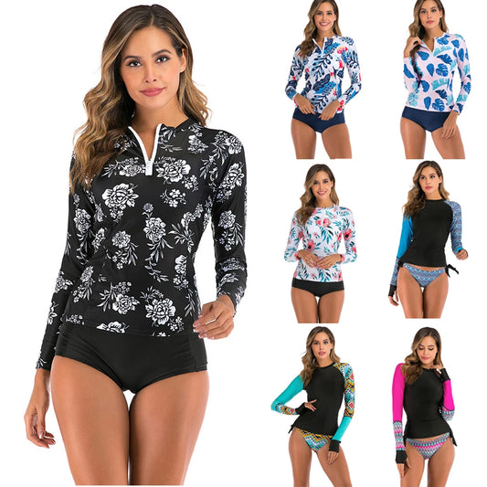 New Long Sleeve Rash Guard Print Swimwear