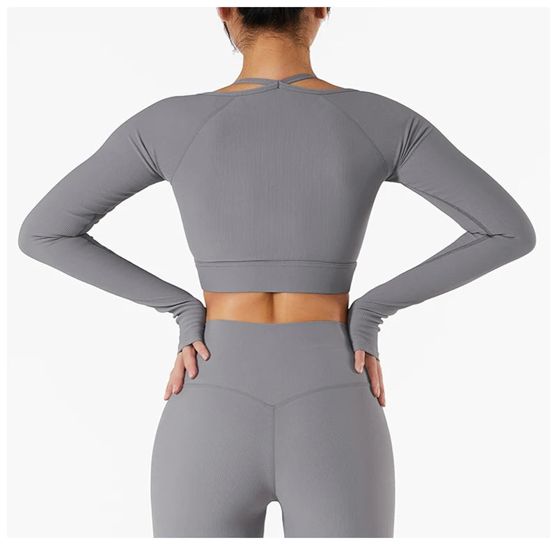 Padded Long Sleeve Seamless Gym Workout Top