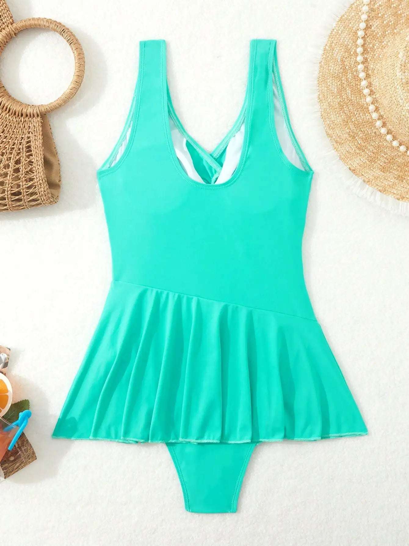 One Piece ruched skirt dress Swimsuit