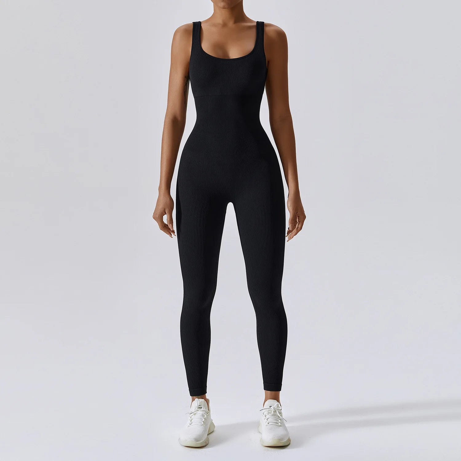 Seamless One Piece Ribbed Workout yoga bodysuit black