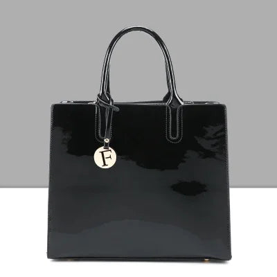 Bright Solid Patent Leather Fashion handbag Black (30cmMax Length50cm)