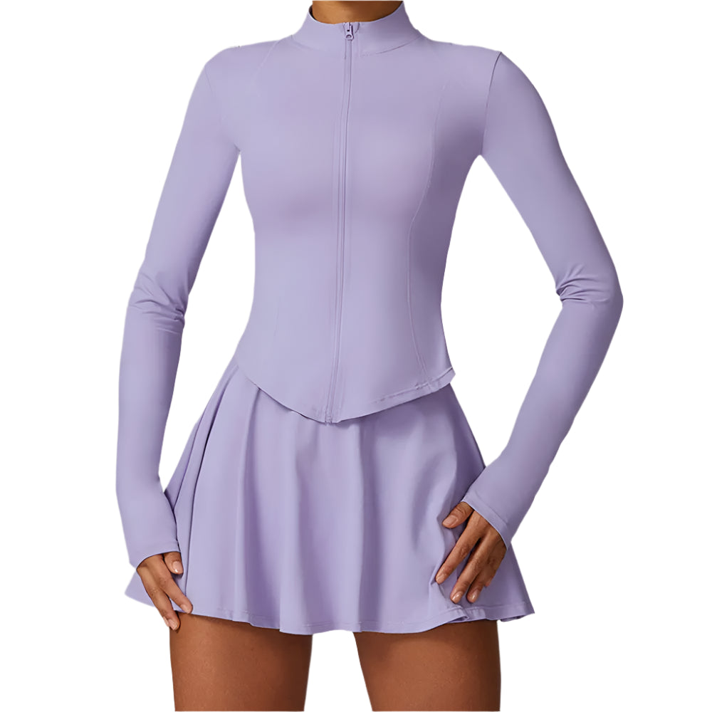 2 piece Yoga Fitness Sports Short Skirt Long Sleeved set