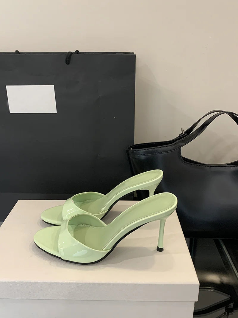 One band Patent Leather Mules High Heel Sandals