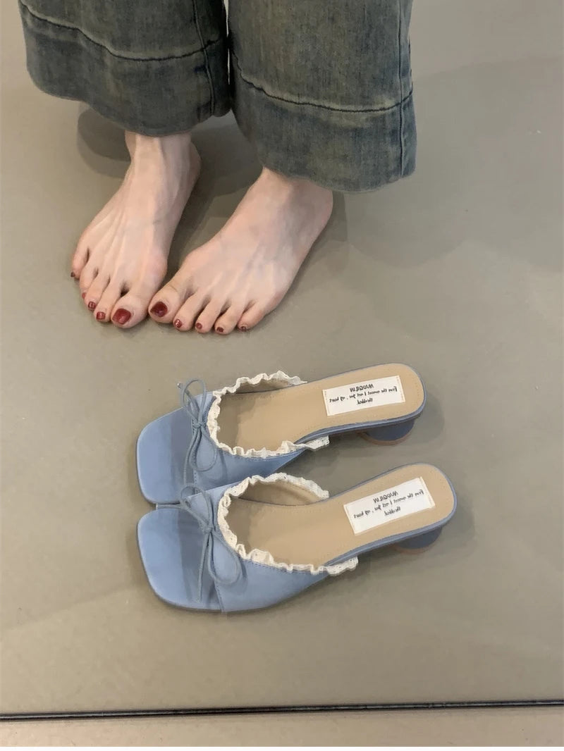 Butterfly-knot pastel colours Low Heel Sandals