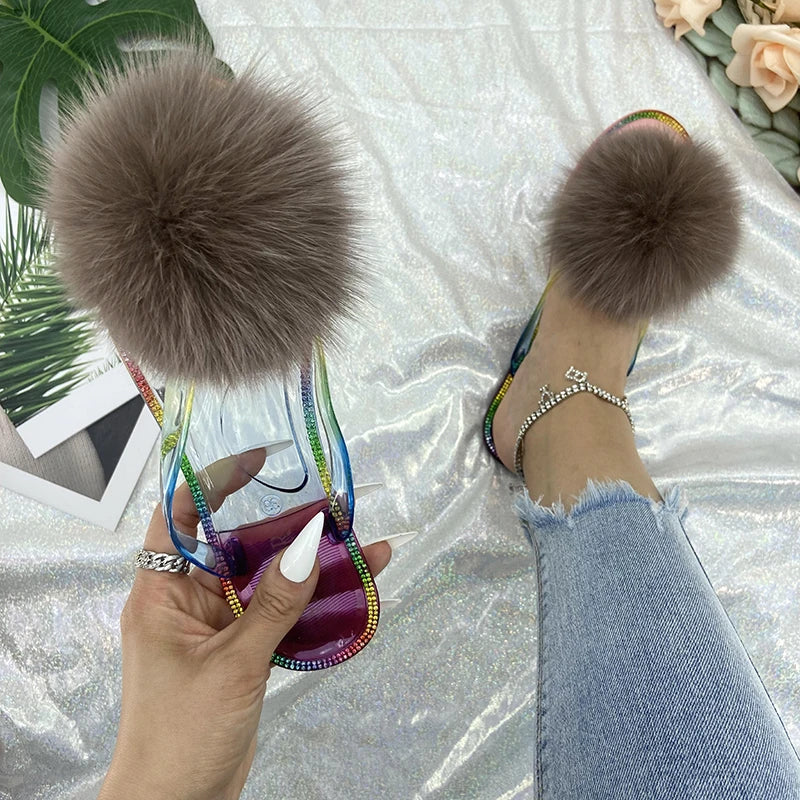 Furry Pom Pom Slipper Sandals