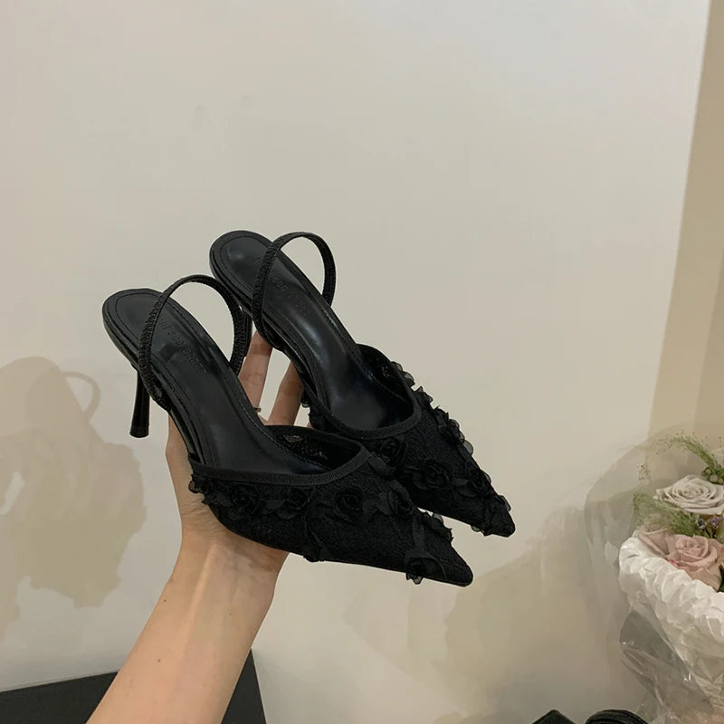Pointed Toe Slip On low heel Shoes black