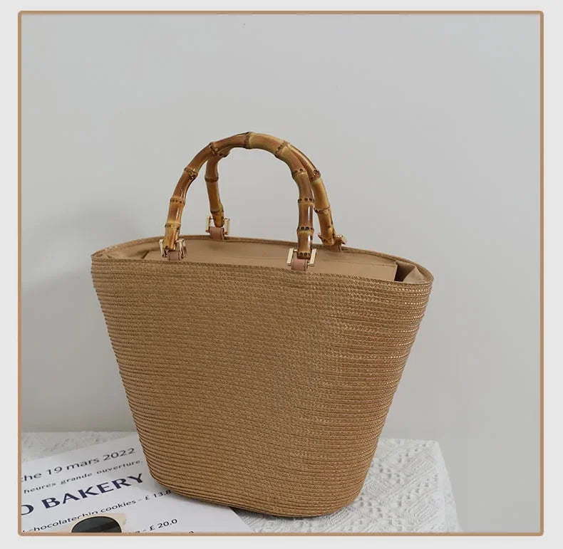 Large Capacity French Style Straw Woven Tote Bag