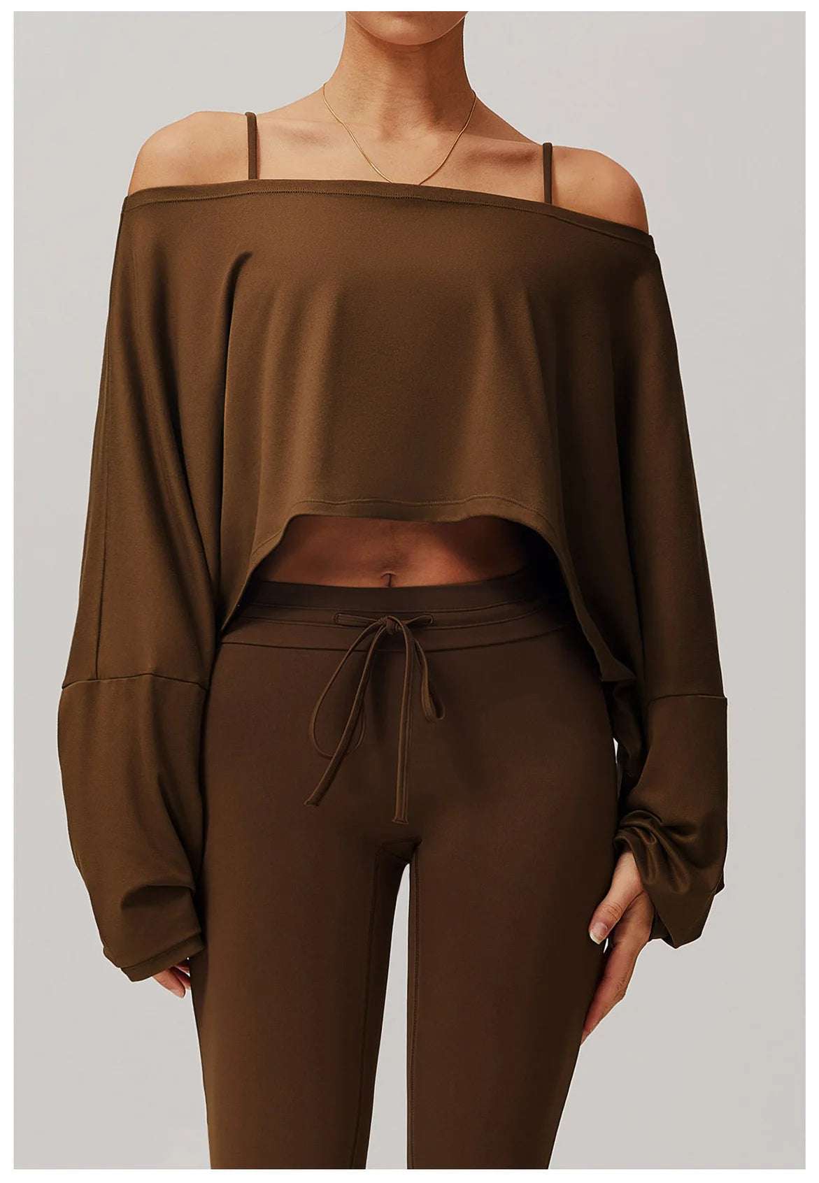 Long Sleeve off Shoulder Bat Sleeve Gym Yoga top