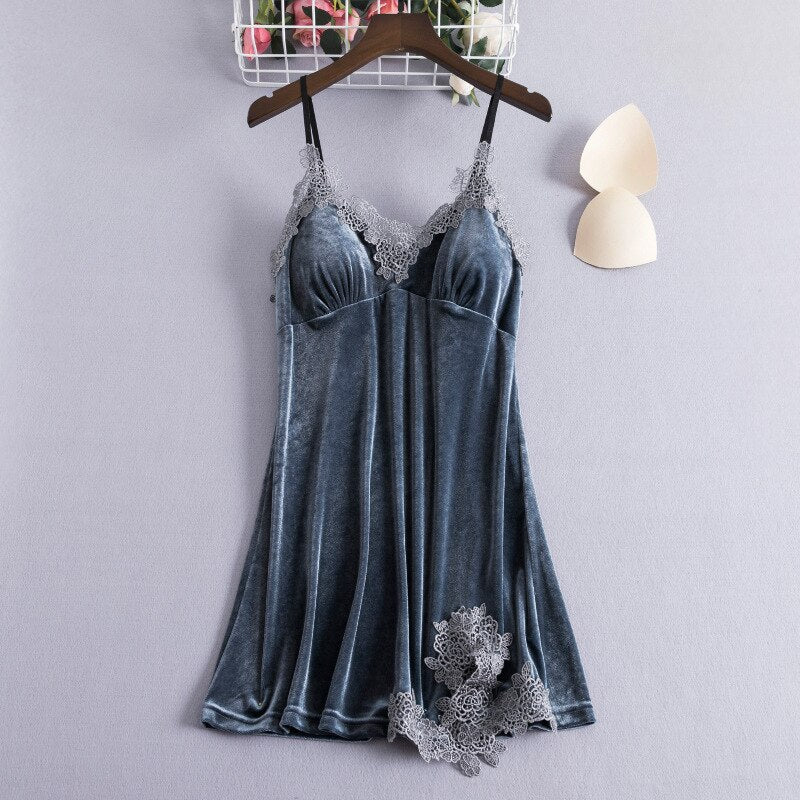 Velour lace Pyjamas Set Gray - Pajamas