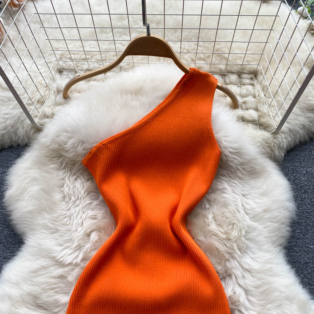 Sexy One Shoulder Knitted Bodycon Midi Dress
